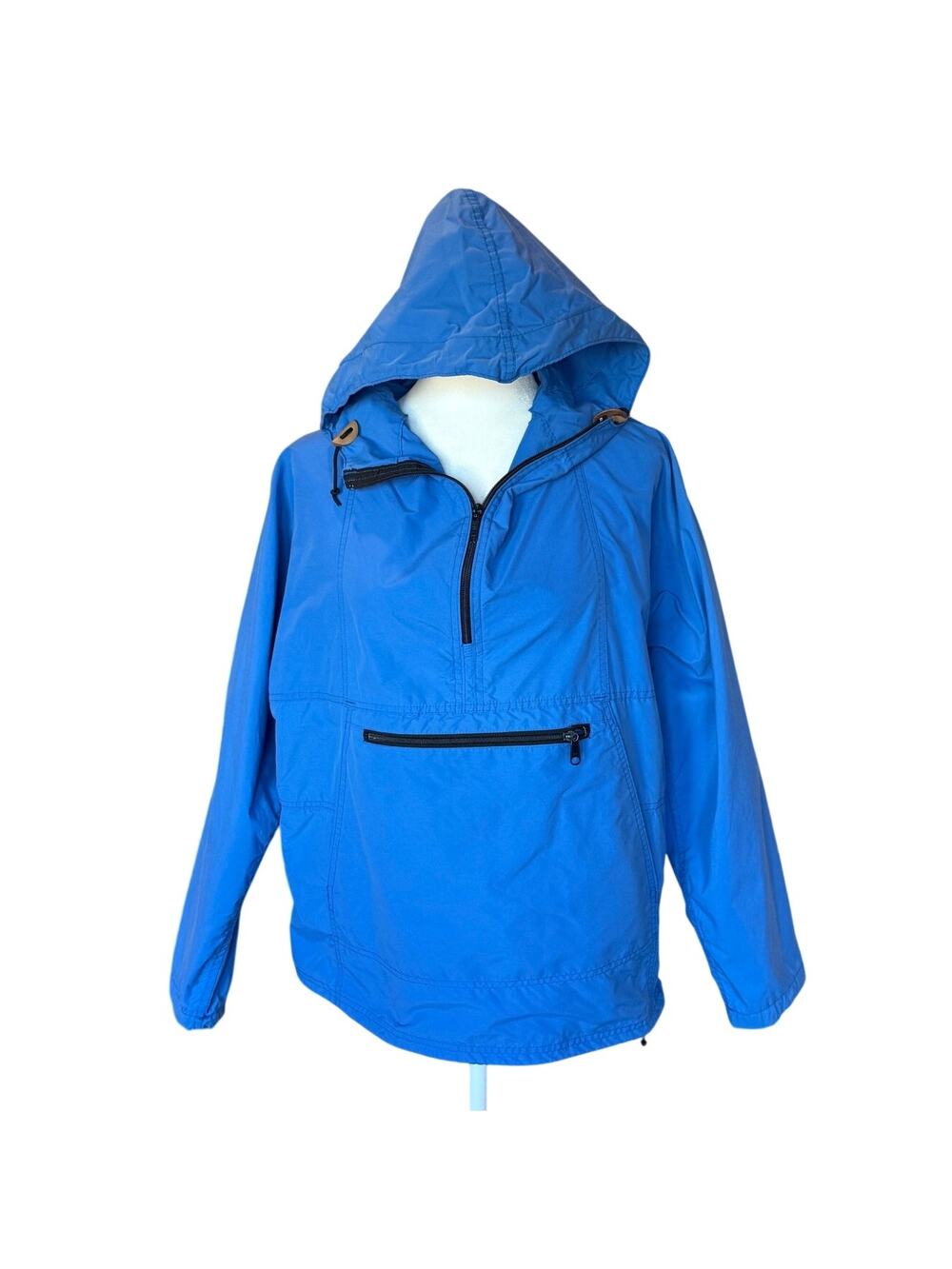 Vintage L.L.Bean Blue Nylon Anorak Hooded Pullover Windbreaker L